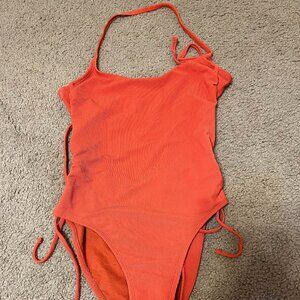 Target Ribbed One-Piece Swimsuit – Orange Side Tie